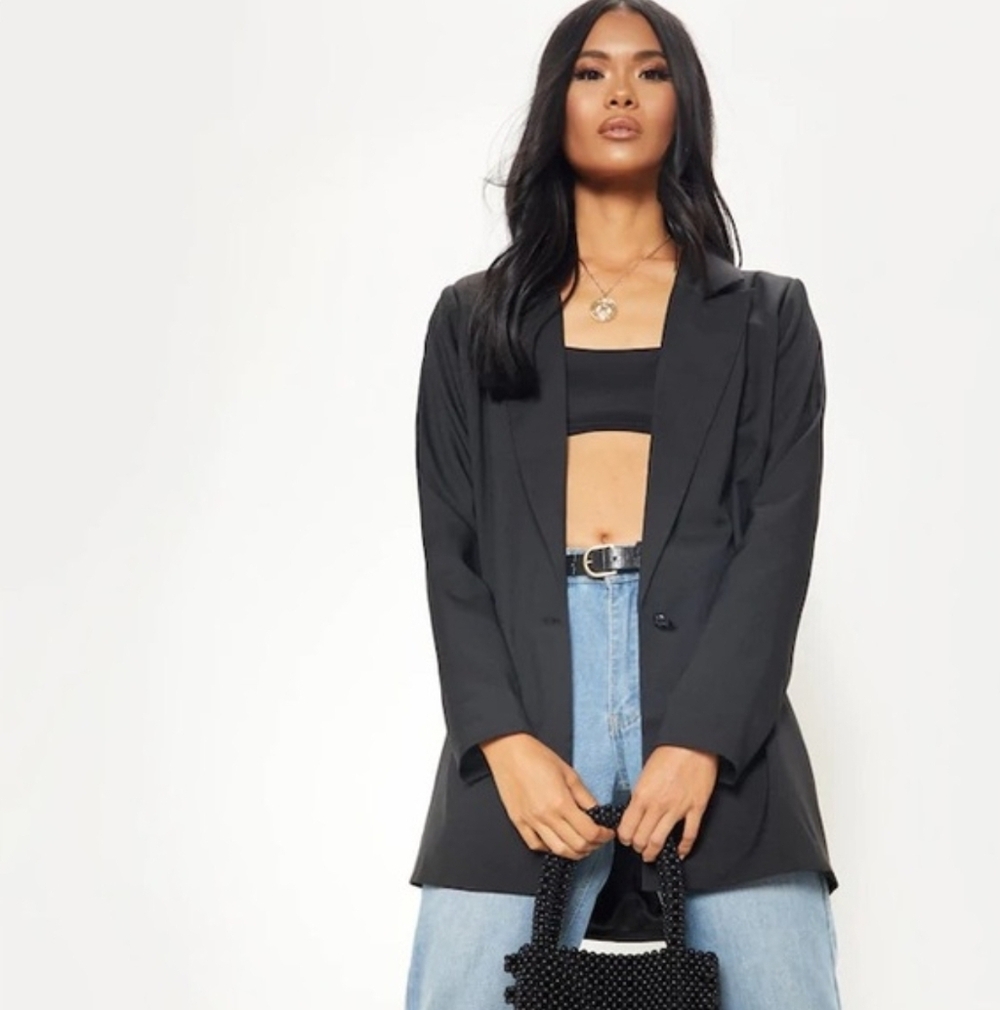 NWT PrettyLittleThing Womens Oversized Black Blazer - Size 6